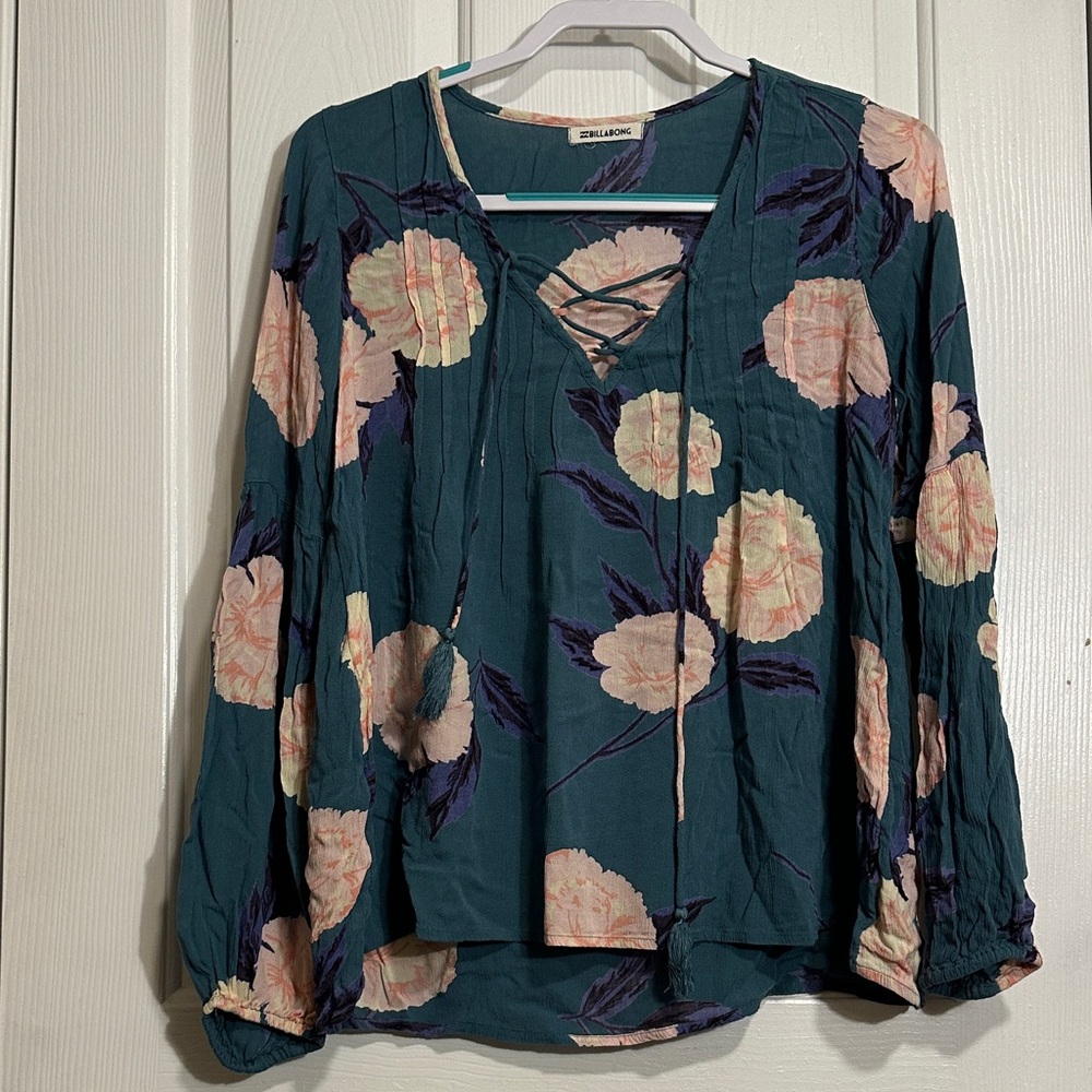 Billabong Teal and Pink Floral Blouse